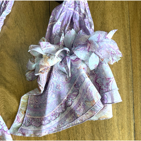 MK Solo Crinkle Sheer Hippie Pattern Purple Blouse Size M Boho Romantic Y2K - Picture 9 of 9